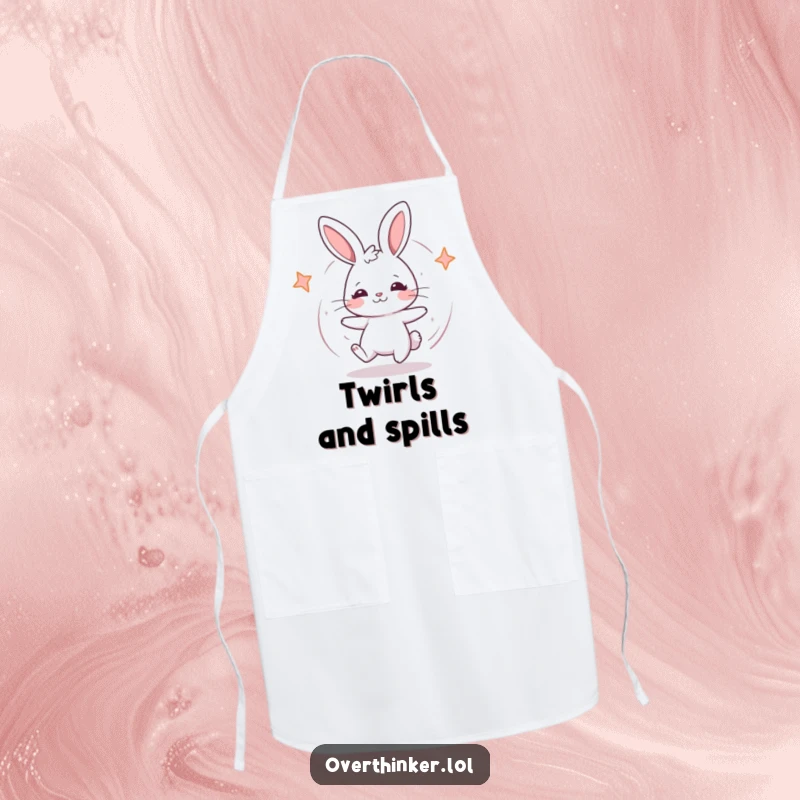 Funny Kawaii rabbit apron showing a cute rabbit spinning in confusion, ideal for kitchen humor and protection.