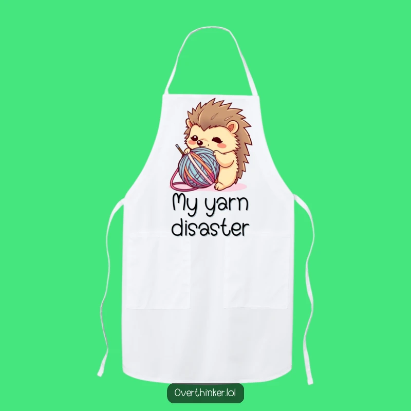 Funny Kawaii Hedgehog Apron: Yarn Tangle Chef, Humorous Kitchen Gift