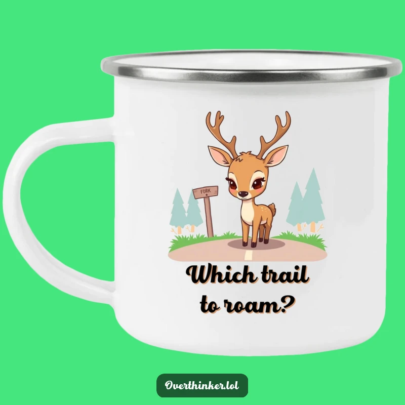 Funny Deer Crossroads Camping Mug: Pondering Doe's Trail, Outdoor Humor Gift