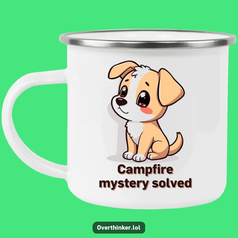 Funny Dog Camping Mug: Shadow Staring, Puzzled Pup Adventure
