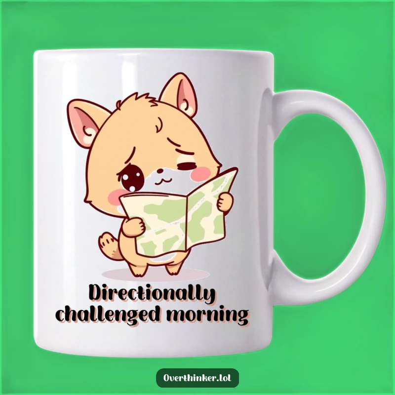 Funny Lost Map Mug: Confused Animal Character Hilariously Misguided, Perfect Funny Gift!