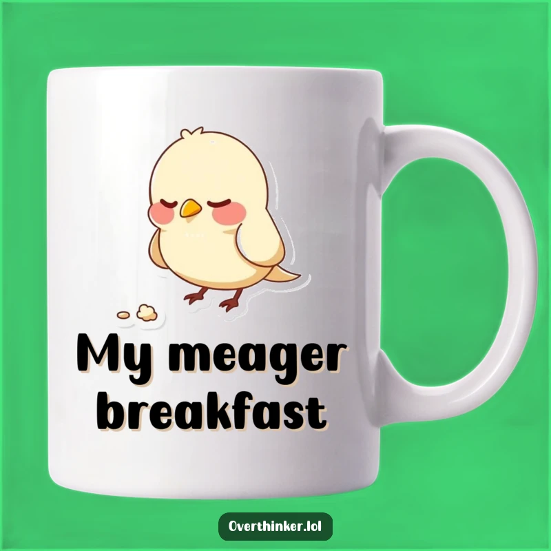 Funny Anxious Bird Mug: Character Nervously Pecks at Crumb