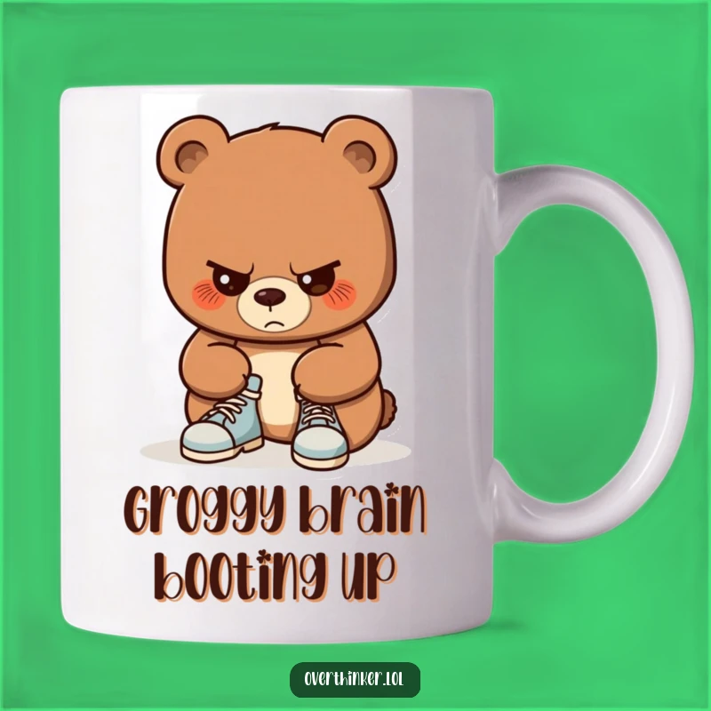 Funny Bear Shoe Tying Mug: Concentrating Cub's Struggle, Hilarious Gift