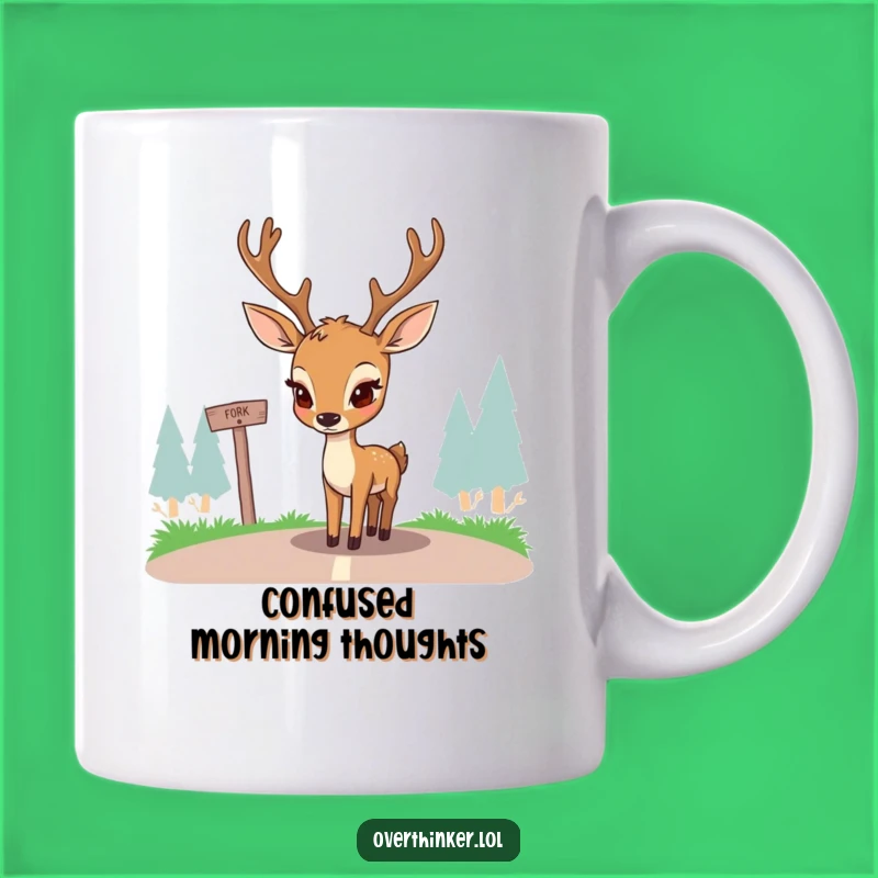 Funny Deer Decision Mug: Pondering Doe's Dilemma, Hilarious Nature Gift