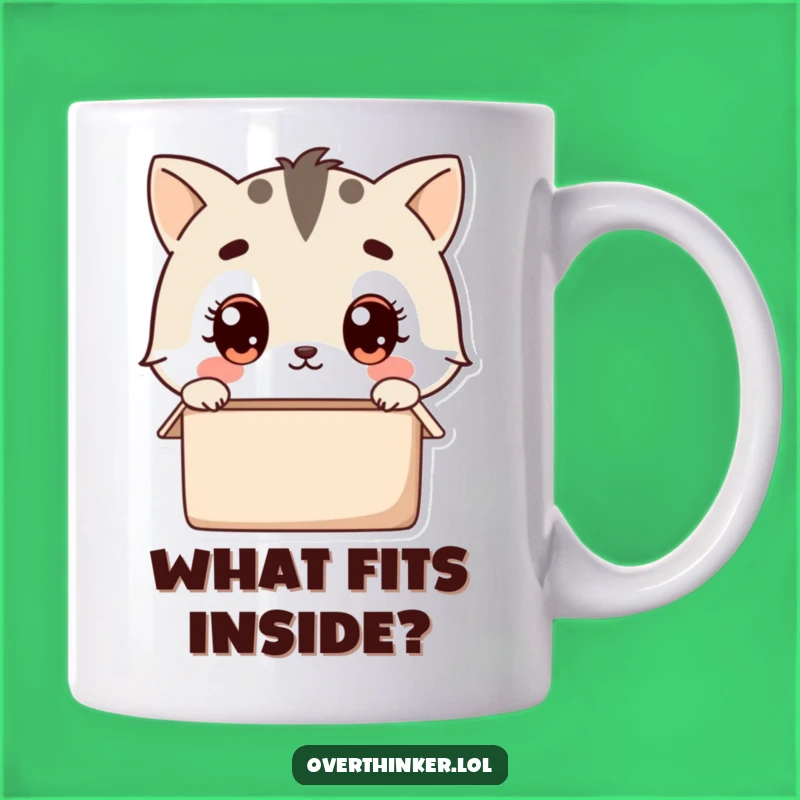Funny Empty Box Pondering Kawaii Mug: Cute Animal Mystery, Perfect Funny Gift