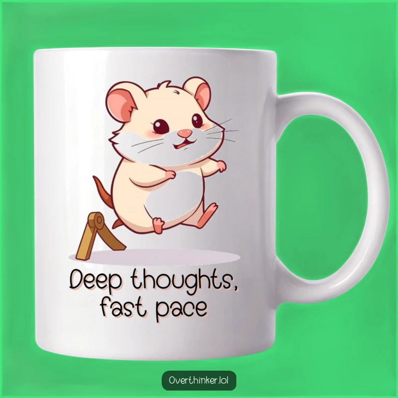 Funny Hamster Mug: Thoughtful Runner on Wheel, Relatable Funny Gift