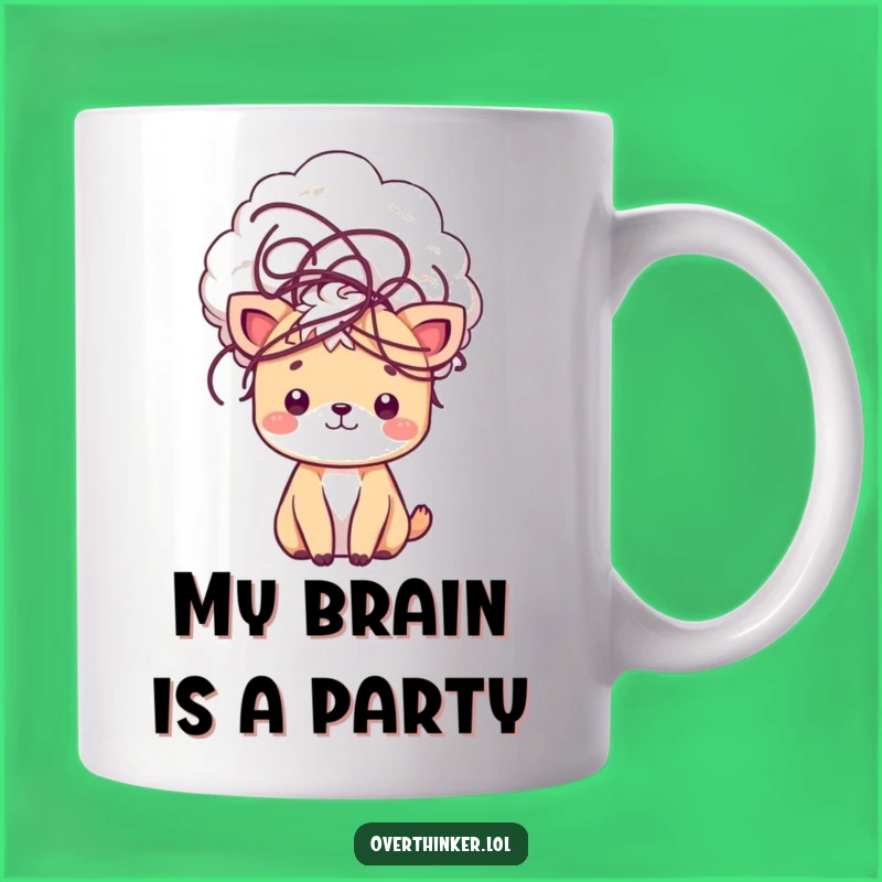 Funny Tangled Thoughts Kawaii Mug: Cute Animal Brain Storm, Perfect Funny Gift