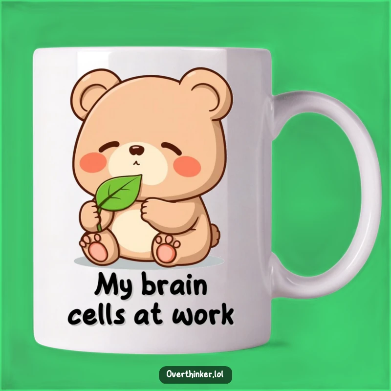 Funny Kawaii Bear Mug: Pondering Leaf's Deep Meaning, Perfect Thoughtful Gift