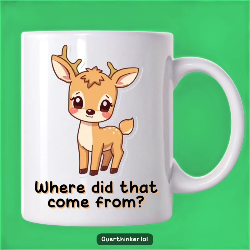Confused Deer Watching Tail Funny Mug - Whimsical Animal Humor Gift