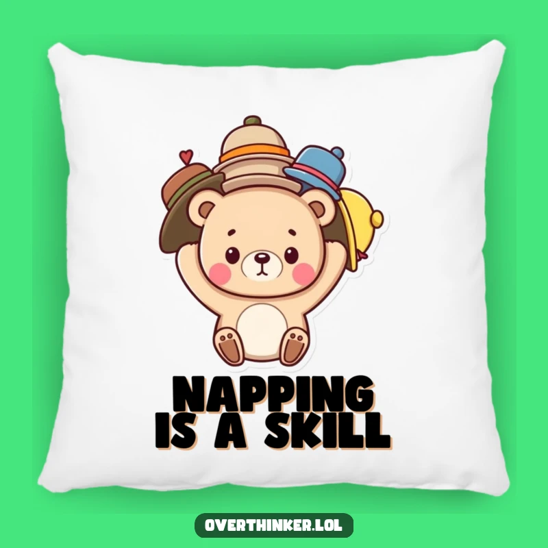 Cozy Funny Bear Balancing Hats Pillow - Cute Character Comfort Gift