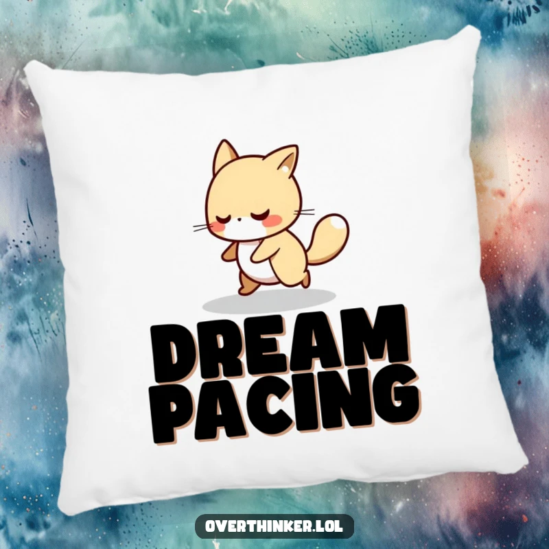Funny pillow featuring a creature nervously pacing in a small circle, offering comfort and a touch of humor.