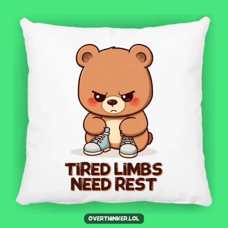Funny Bear Shoe Tying Pillow: Focused Cub Comfort, Hilarious Home Gift