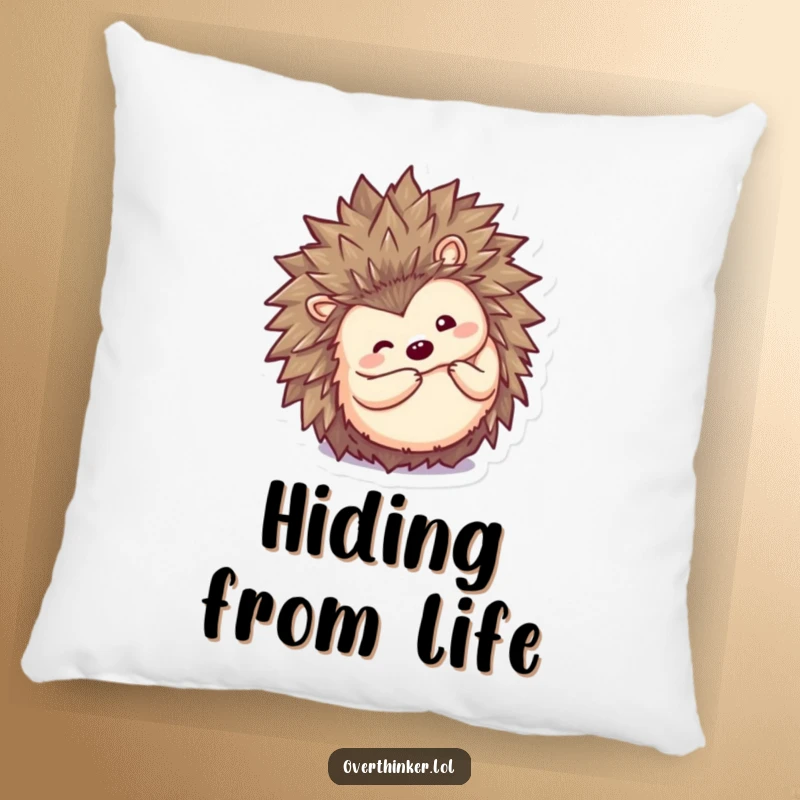Funny Kawaii hedgehog pillow, a cute character curling into a ball then peeking out inquisitively, offering humorous comfort.