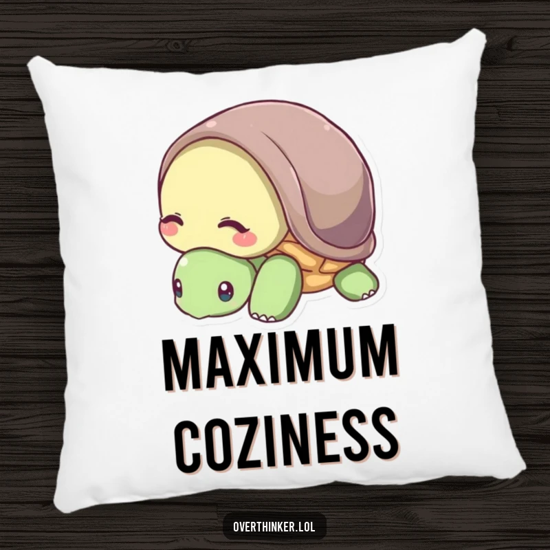Funny and soft pillow depicting a shy turtle with its head tucked into its shell, perfect for relaxation.