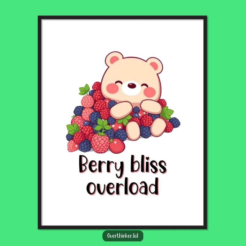 Funny Bear Berry Bliss Digital Art - Printable Bear Decor Gift for Sweet Spaces