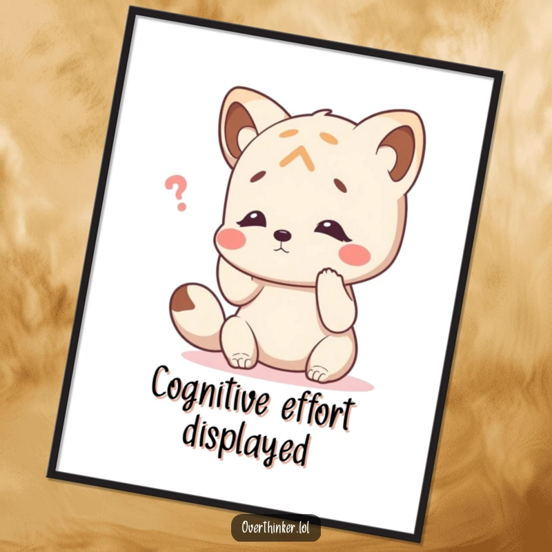 Funny digital art print of an animal character comically tapping its head, symbolizing the universal struggle of trying to recall information.