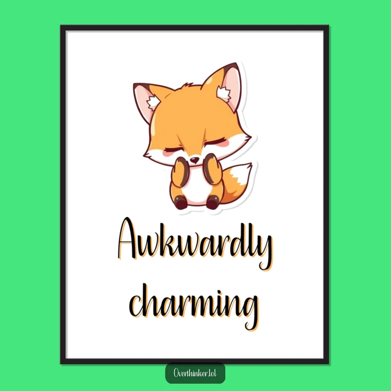 Funny Embarrassed Fox Digital Art: Character Hides Face Print