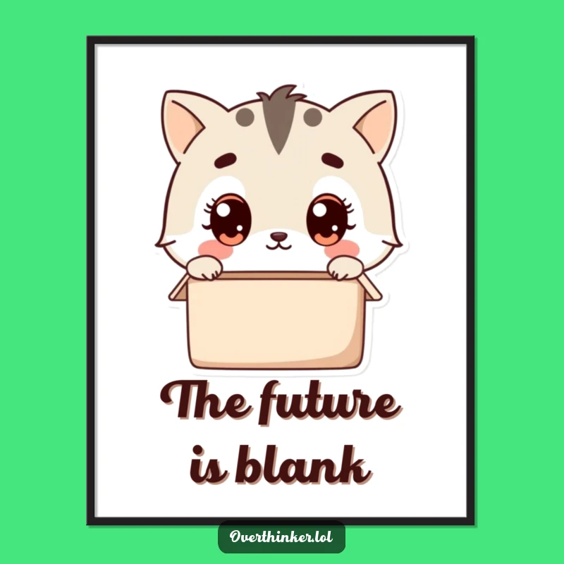 Funny Empty Box Pondering Kawaii Digital Art: Cute Animal Print, Printable Funny Gift