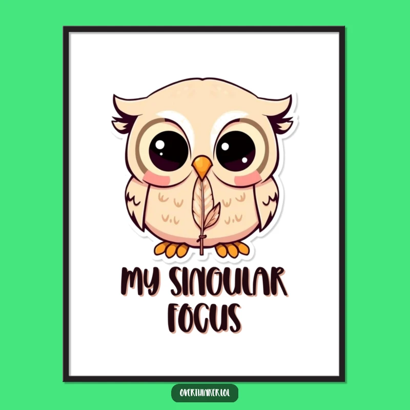 Funny Kawaii Owl Feather Digital Print - Instant Whimsy and Funny Gift