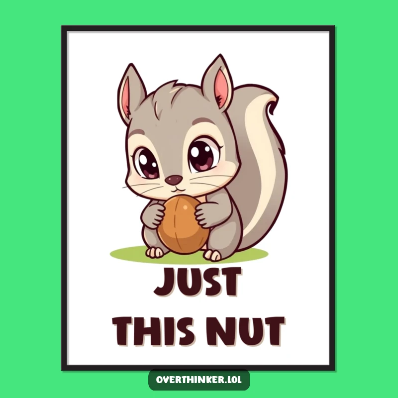 Funny Kawaii Squirrel Digital Art: Exaggerated Eyes, Nut Obsession, Humorous Print Gift