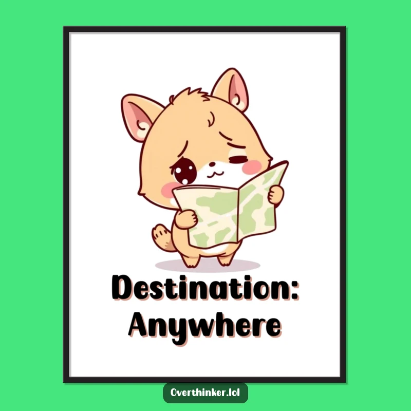 Funny Lost Art Print: Confused Animal, Upside Down Map, Instant Wall Decor Funny Gift!