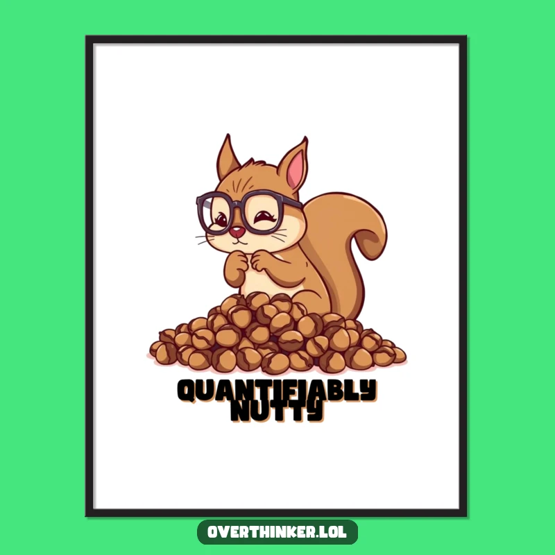 Funny Overthinking Squirrel Digital Art: Meticulous Calculation Scene, Printable Funny Gift