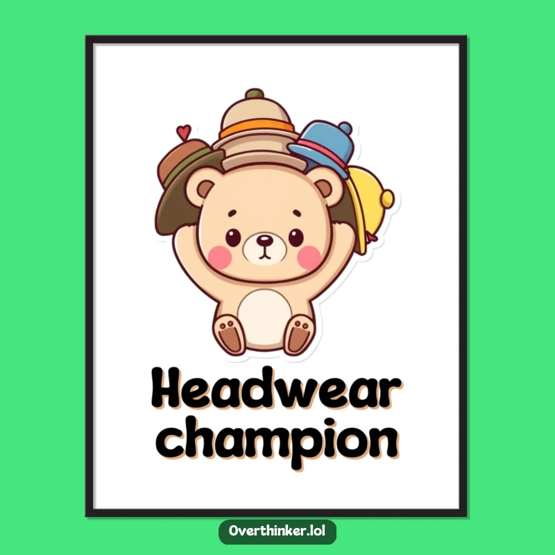 Funny Bear Balancing Hats Digital Art - Cute Character Decor Gift