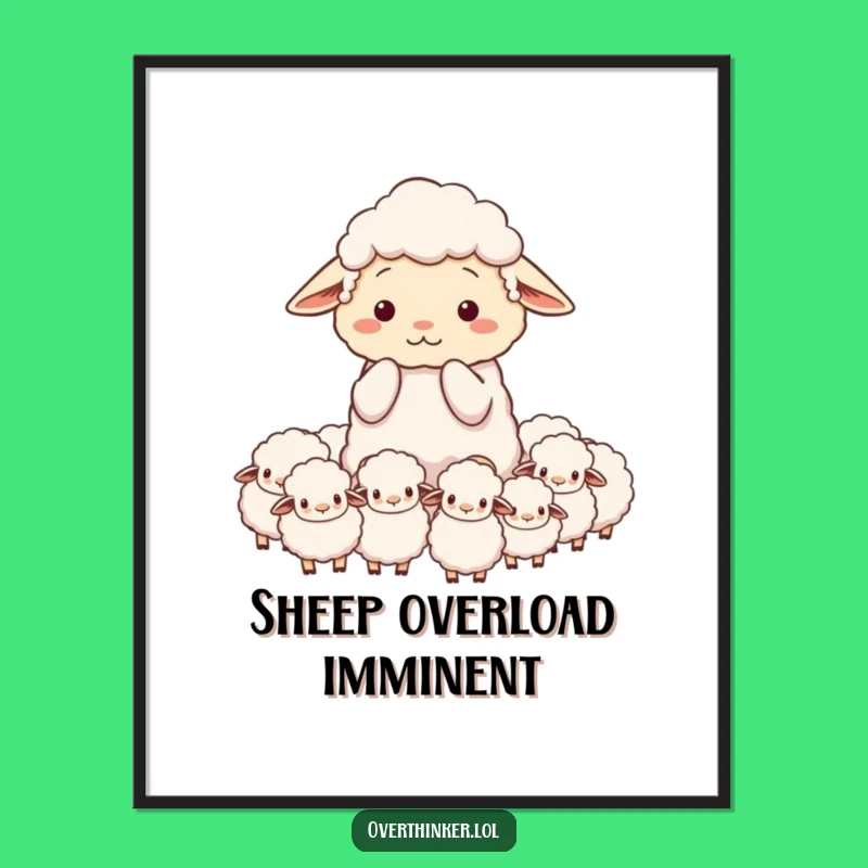 Funny Overwhelmed Sheep Digital Art - Counting Sheep Wall Decor Gift!