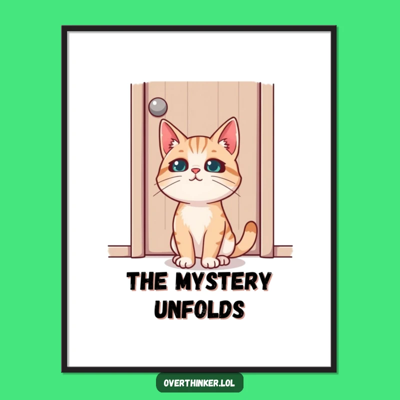 Funny Cat Door Discovery Digital Art: Instant Feline Focus Print