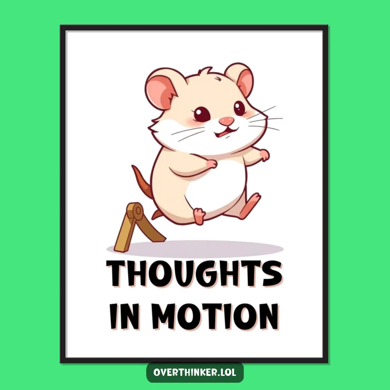 Funny Hamster Digital Art: Thoughtful Wheel Runner, Contemplative Decor