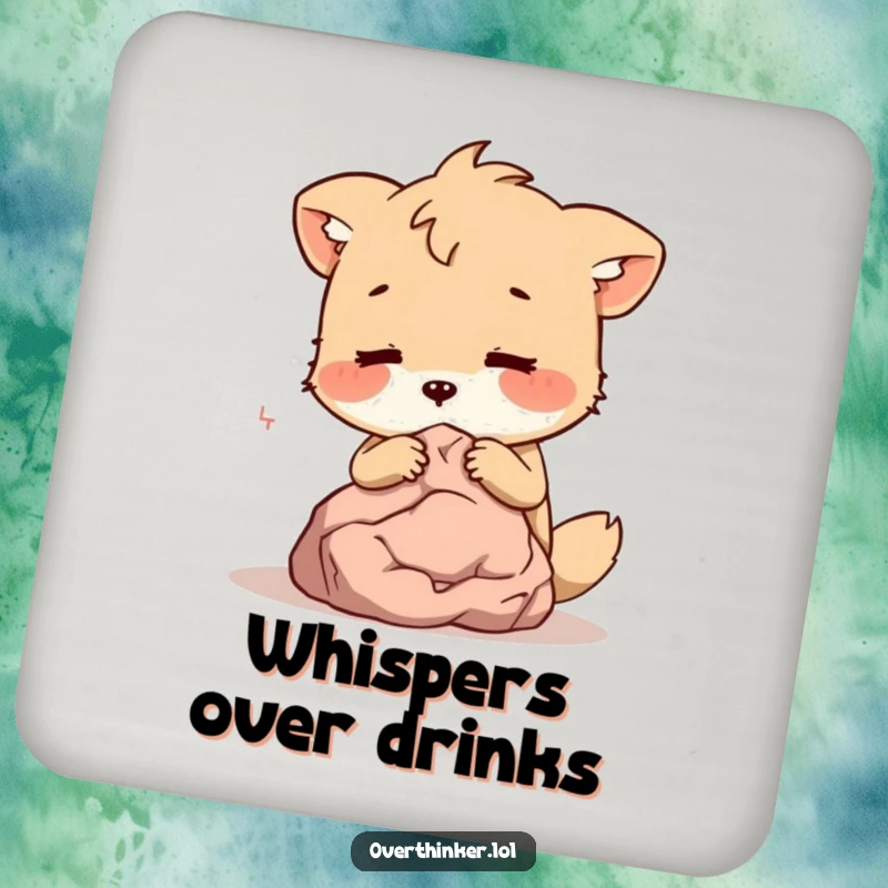 Funny Coaster: An animal character whispers secrets to a tiny, silent rock, adding humor to your drink setup.