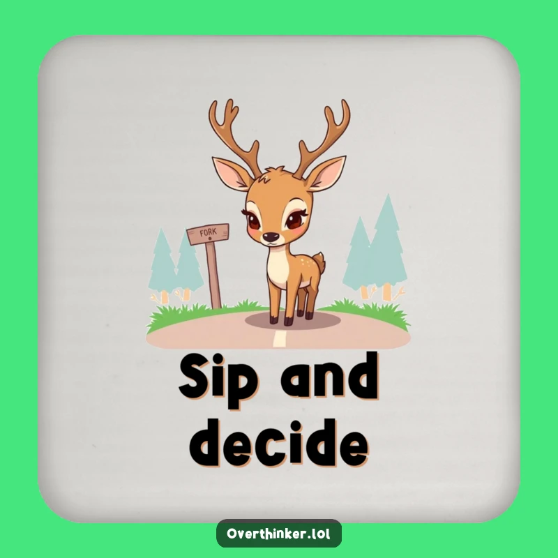 Funny Deer Crossroads Coaster: Pondering Doe's Drink Guard, Novelty Bar Gift