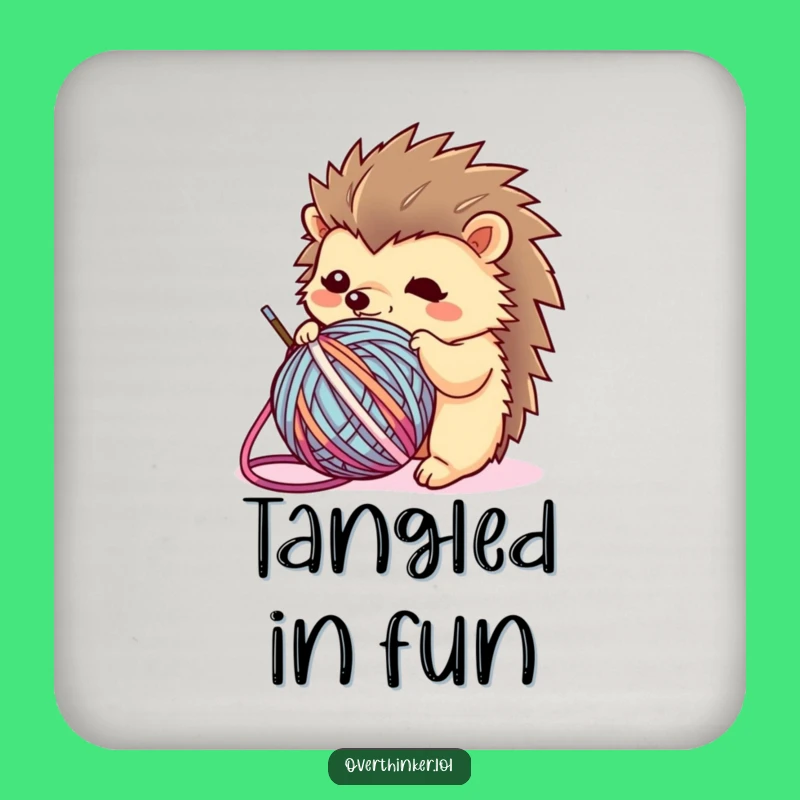 Funny Kawaii Hedgehog Coaster: Yarn Tangle Art, Humorous Table Protector Gift