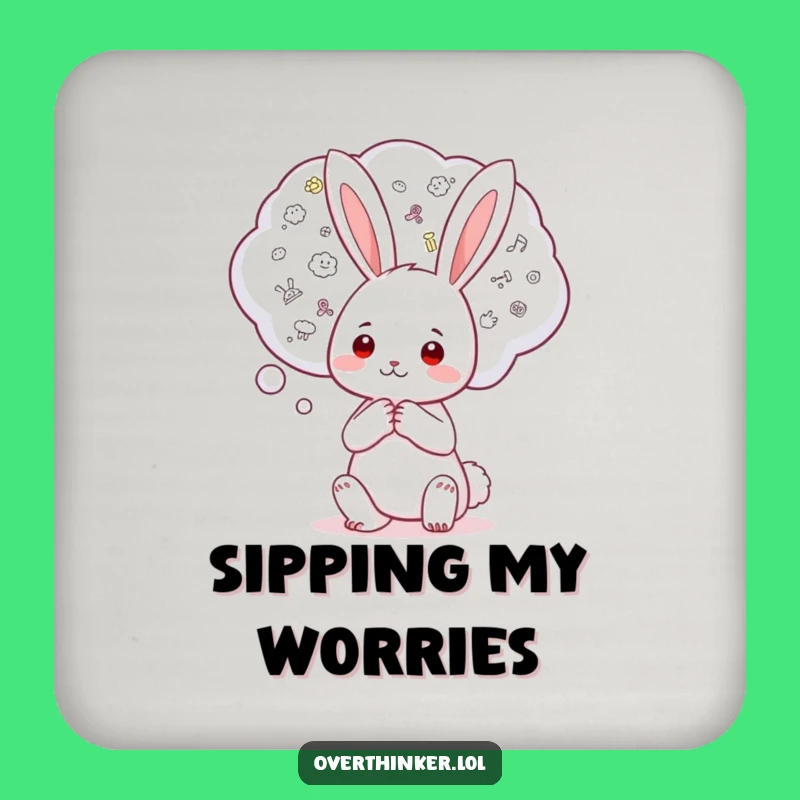 Funny Kawaii Rabbit Coaster: Worry Bubble Art, Humorous Table Protection Gift