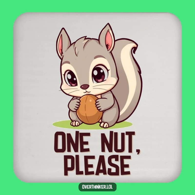 Funny Kawaii Squirrel Coaster: Exaggerated Eyes, Nut Focus, Humorous Table Protector Gift