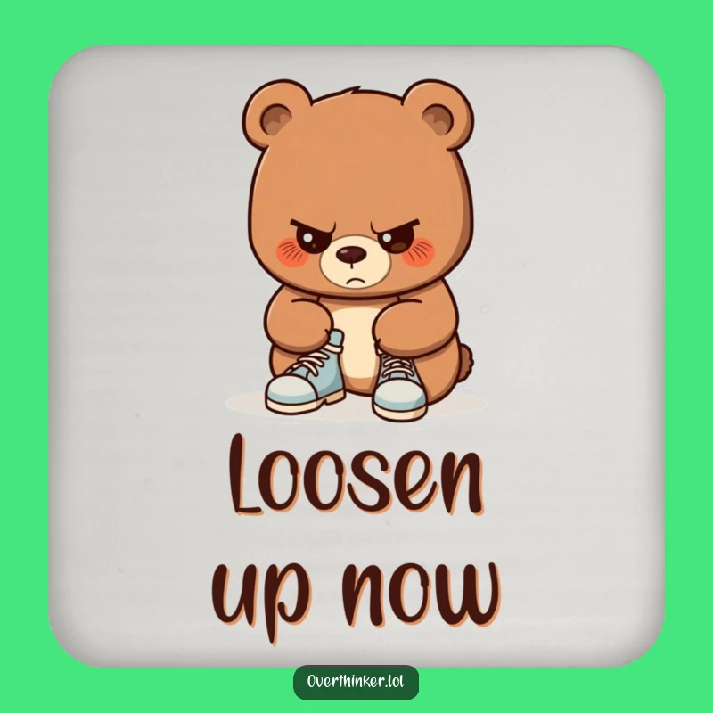 Funny Bear Shoe Tying Coaster: Focused Cub's Drink Guard, Novelty Bar Gift