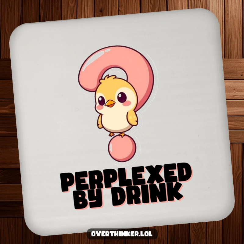 Funny coasters depicting a bird stuck in a question mark, adding whimsical curiosity and humor to surfaces.