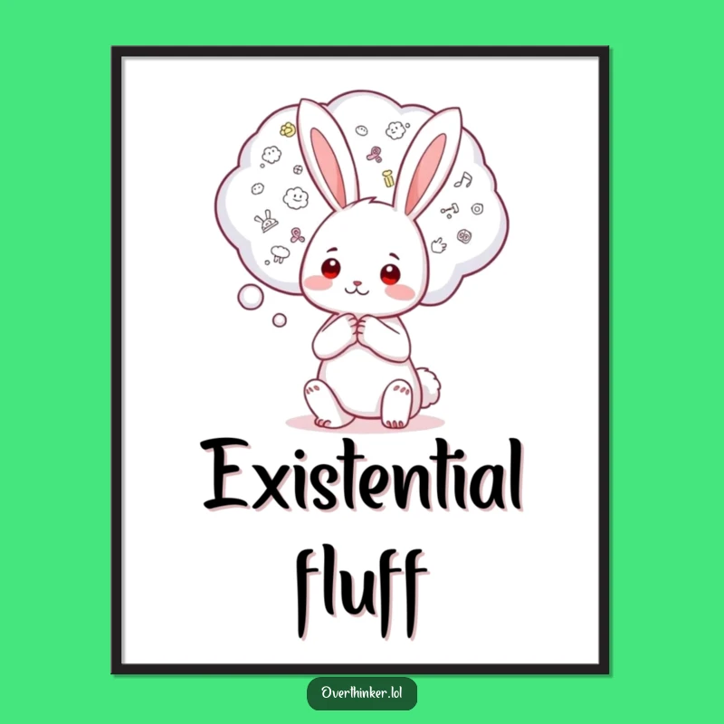 Funny Kawaii Rabbit Poster: Worry Bubble Art, Humorous Gift for Anxious Decor