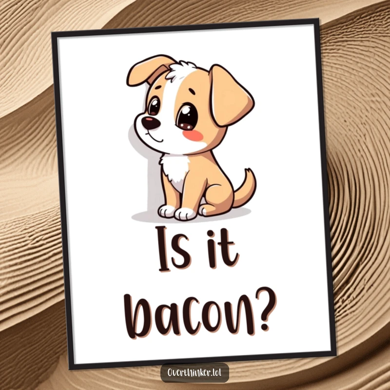 Funny poster art of a dog tilting its head, focused intently on a shadow on the wall, capturing pure canine curiosity.