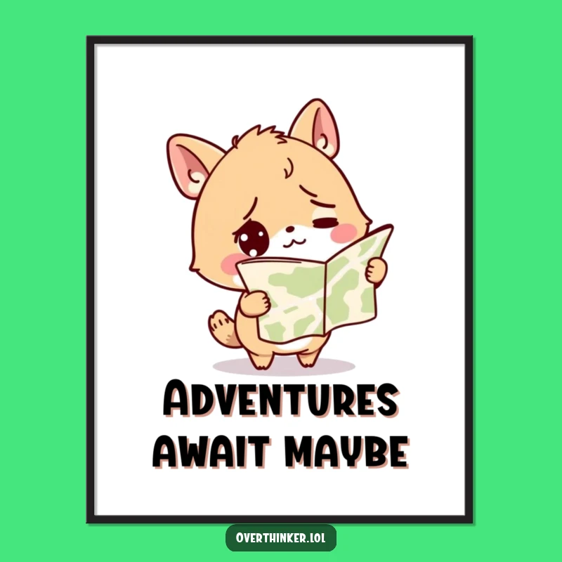 Funny Lost Directions Poster: Confused Animal, Upside Down Map, Quirky Wall Art Funny Gift!