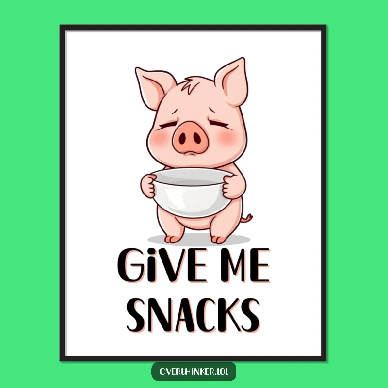 Funny Pig Poster: Empty Bowl Anxiety, Whimsical Food Art