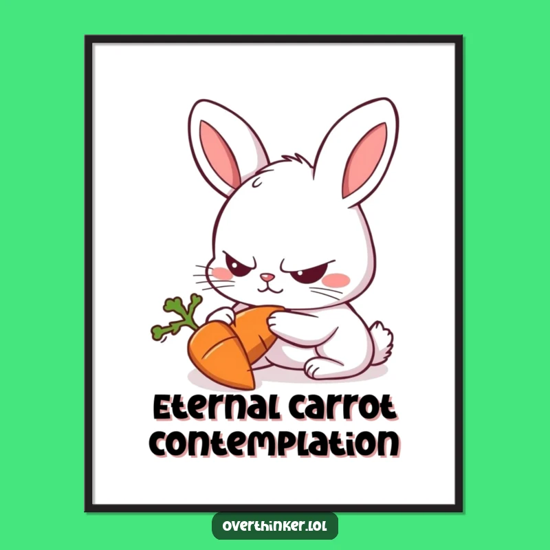 Funny Rabbit Carrot Intense Art Poster - Quirky Rabbit Gift for Foodie Decor