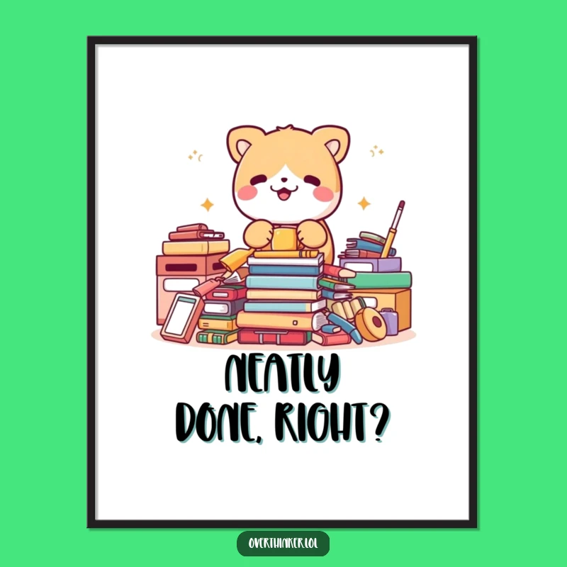 Funny Poster: Cute Animal Organizes Neat Items, Humorous Decor
