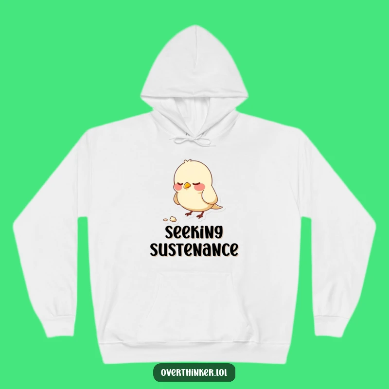 Funny Anxious Bird Hoodie: Character Pecks at Lone Crumb