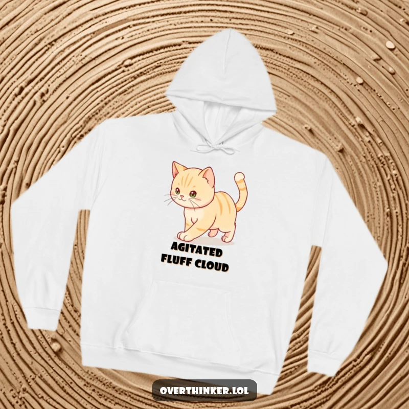Funny hoodie depicting a cat pacing relentlessly, its tail twitching with anxious energy.
