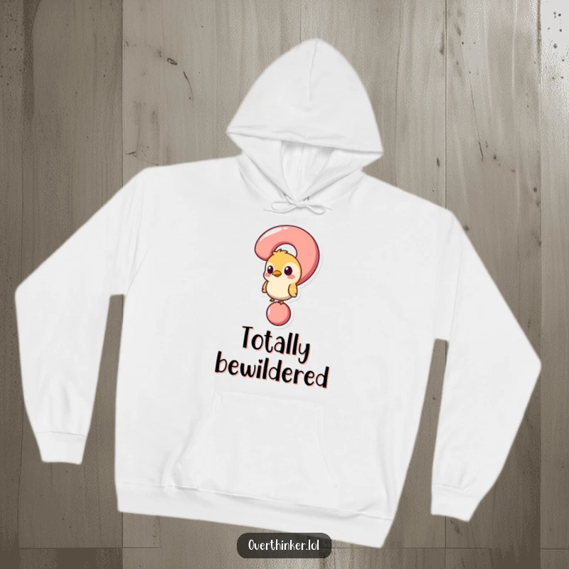 Funny hoodie with a bird stuck in a question mark, offering warmth and a symbol of thoughtful curiosity.