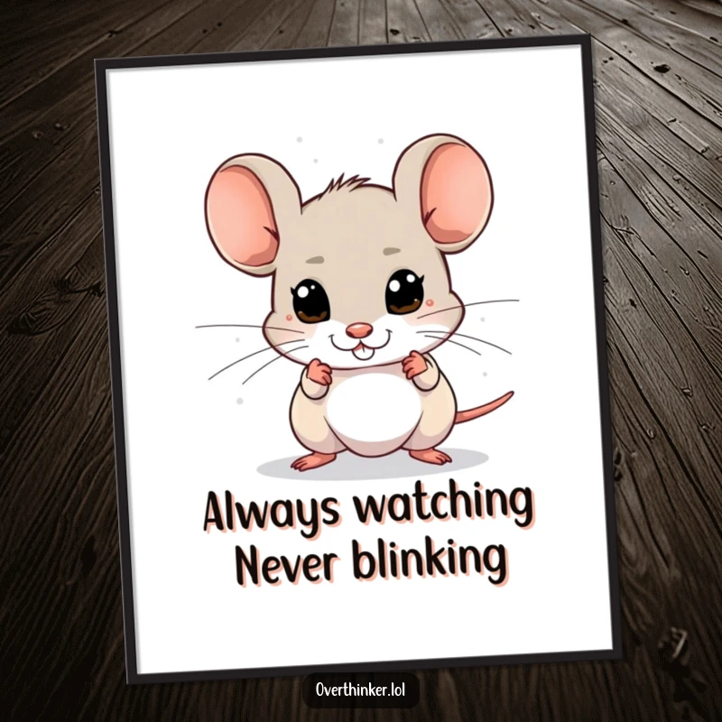 Funny Free Printable Wall Art: a little mouse with darting eyes, nervously scanning, adding comic relief to decor.