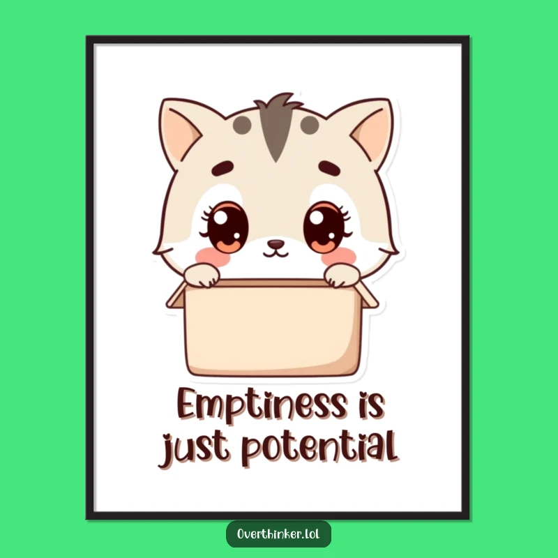Free Printable Kawaii Wall Art: Empty Box Pondering Funny Downloadable Decor