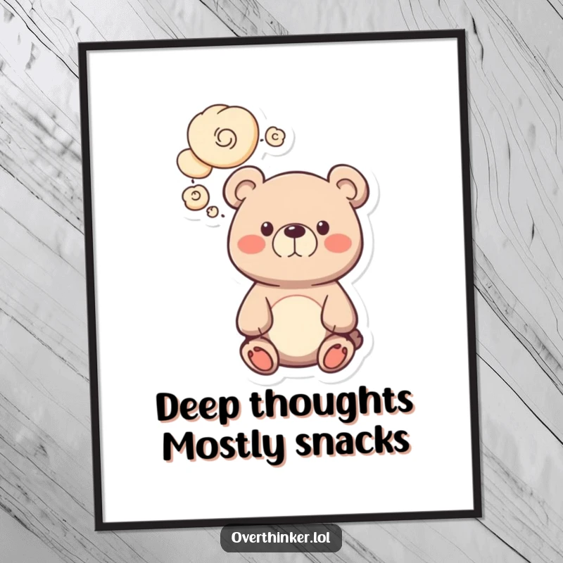Funny Free Printable Bear Wall Art with swirling thought bubbles, a cute character pondering life's great questions.