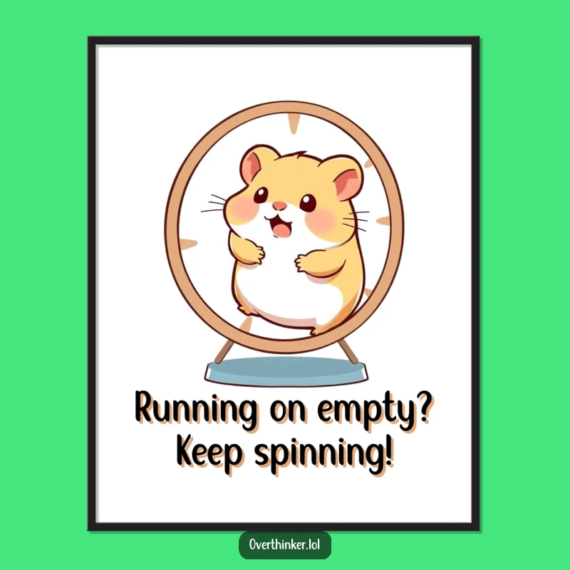 Free Printable Wall Art: Funny Overwhelmed Hamster Wheel Spinner Humorous Download